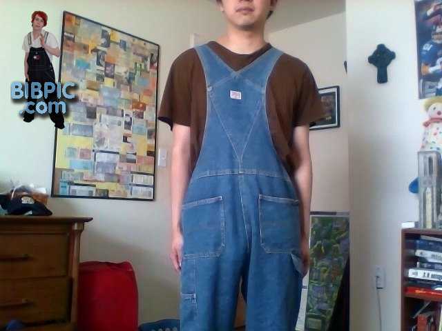No.2435. me wearing my old navy overalls on backwards. 